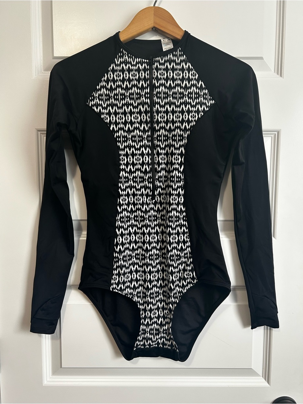 Coolibar Escalante Black & White Long-Sleeve Zip-Front Women's One-Piece
